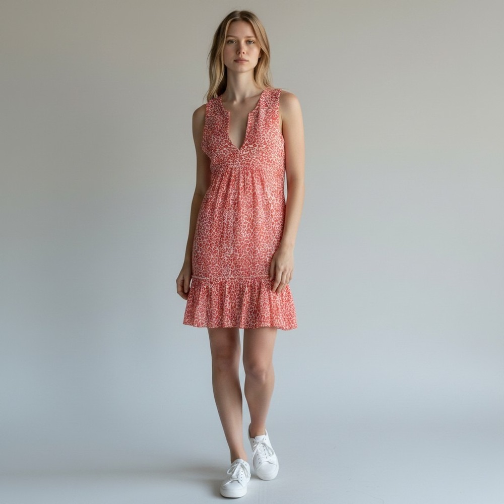 Lemlem Halima Bib Dress Coral Leopard Metallic Mini Size L SW2273 New